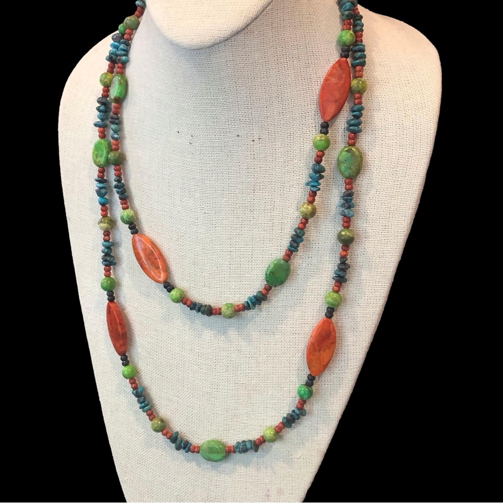 JAY KING DTR 48 inch Long Turquoise Spiny Oyster Sterling Silver Necklace - Picture 3 of 17